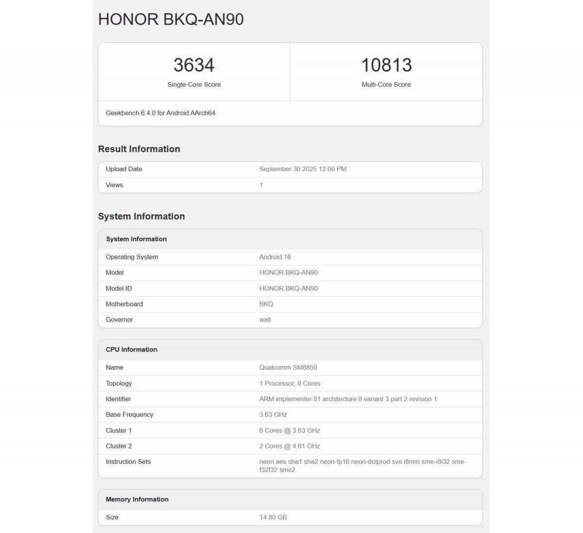 Honor Magic8 Pro се появи в Geekbench